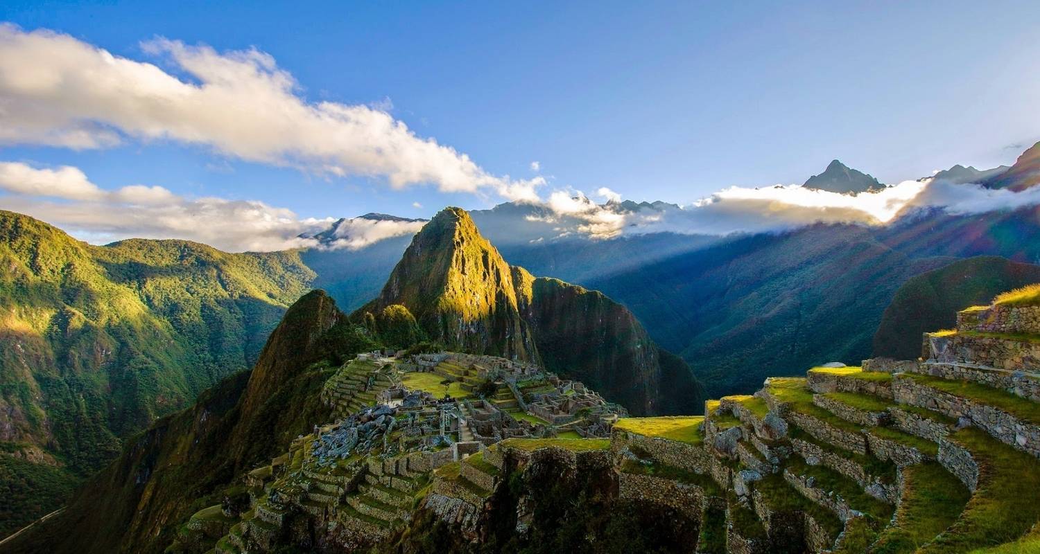 An ancient stone fortress high up in the Andes mountains